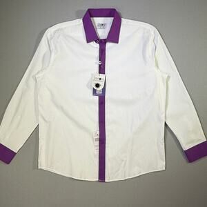 Tayion Men's Slim-Fit Trim Solid Dress Shirt purple/white 17-17.5 34-35 $60